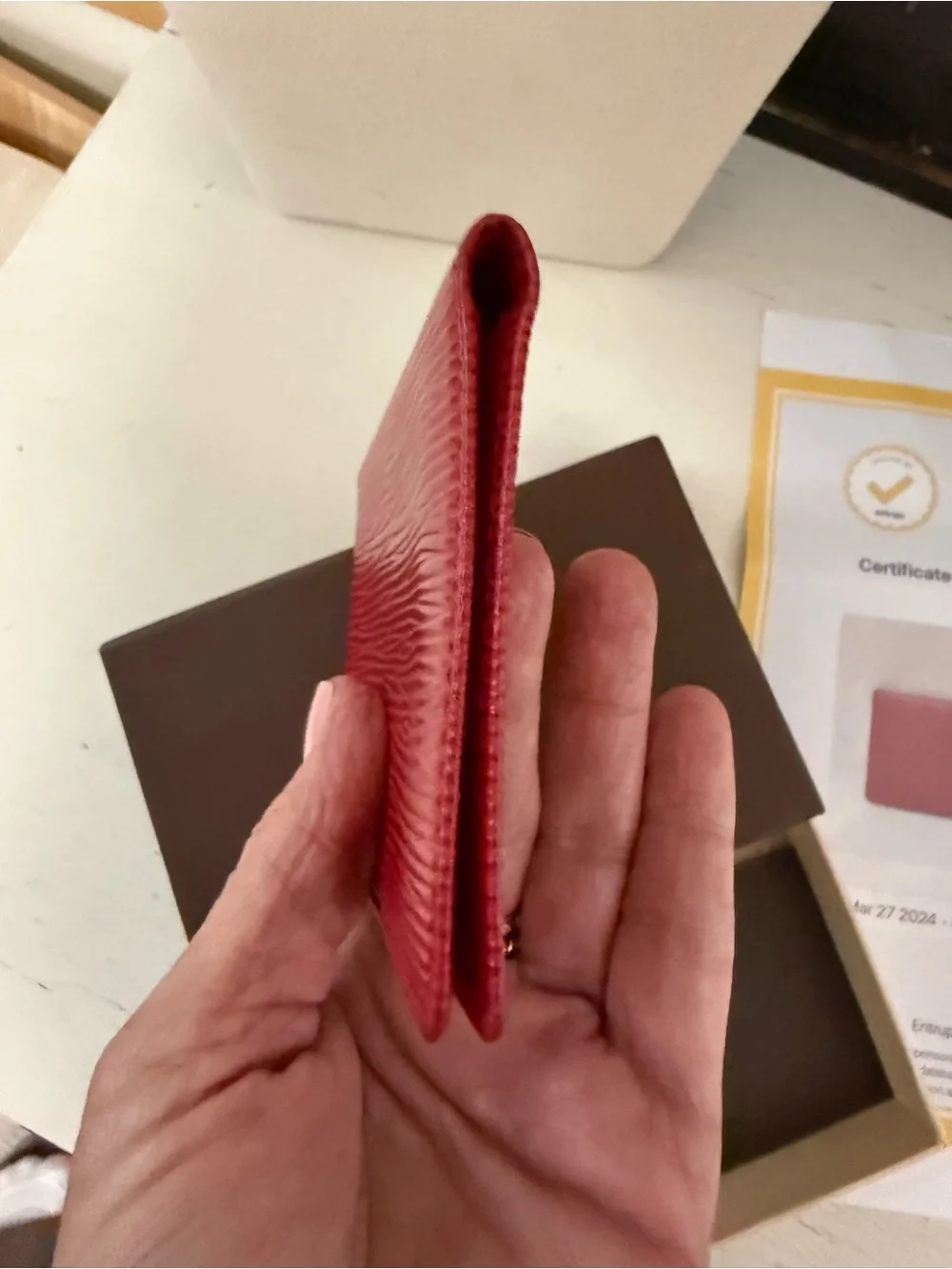 Louis Vuitton authenticated great condition red Epi leather credit card